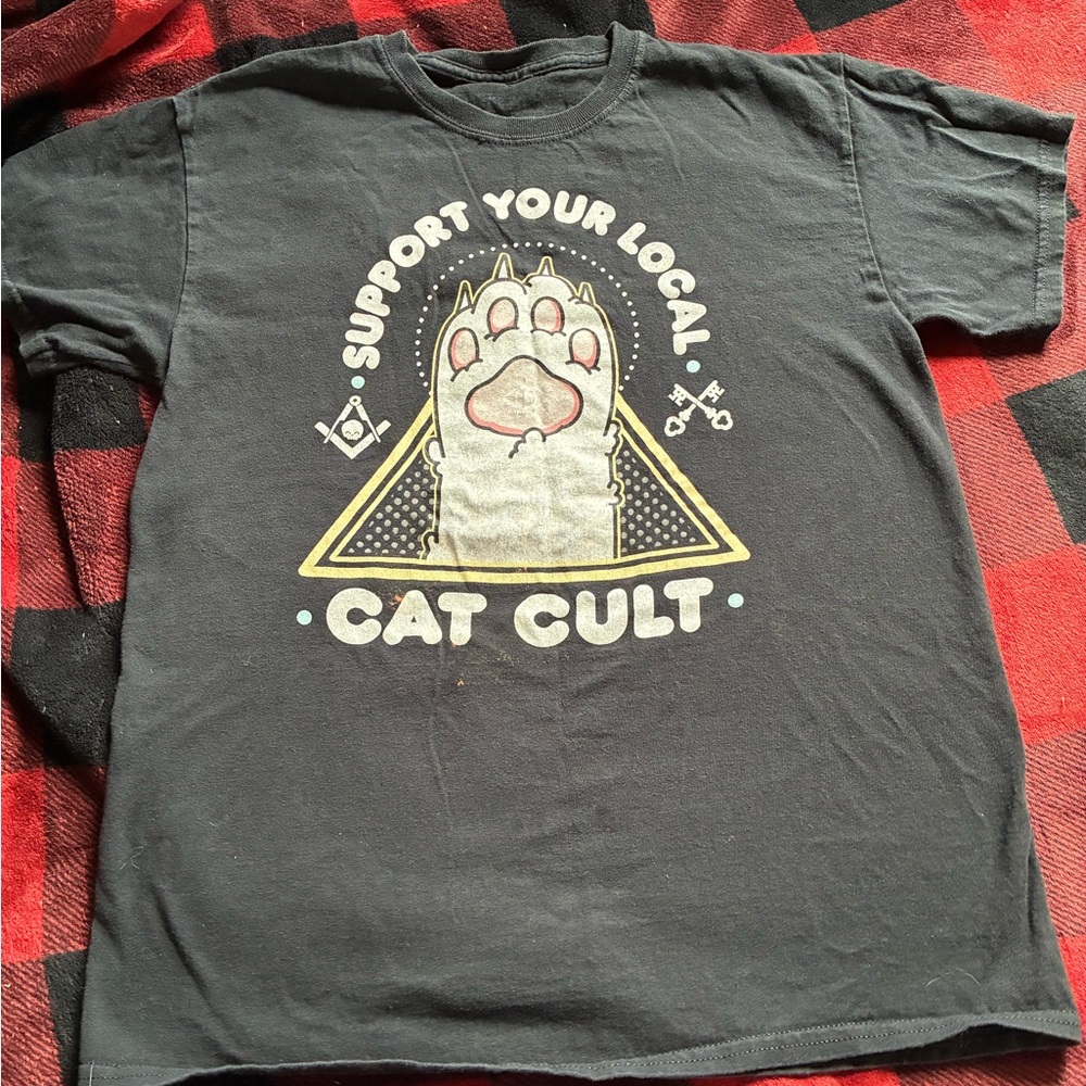 Spencer's Black Cat Cult Graphic Tee with Pastel Accents